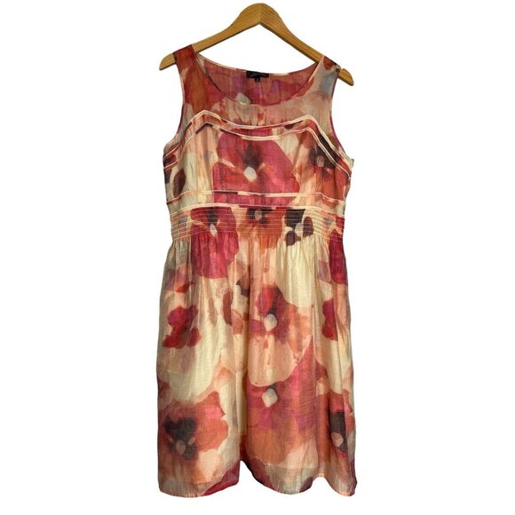 TAHARI Arthur S Levine Floral Watercolor Print Tencel Sleeveless Dress US Sz 12 - Picture 1 of 7